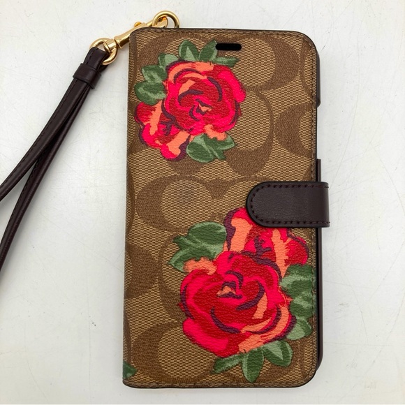 Coach Monogram Floral Leather and Canvas Cellphone Case Wallet for iPhone - Picture 2 of 7